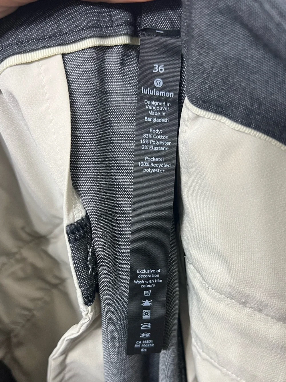 Lululemon Commission Pant Slim Oxford Obsidian Gray 36x30 ABC Golf Pants